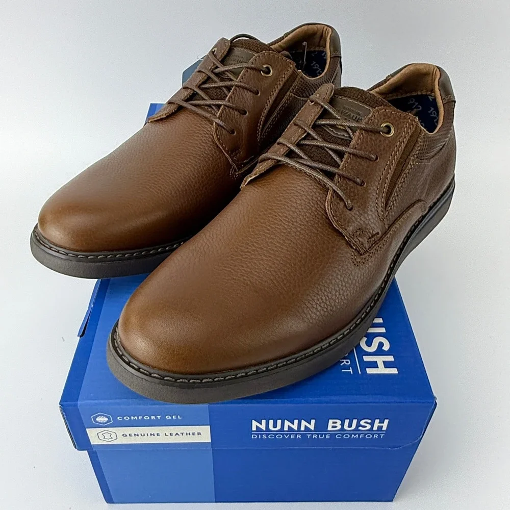 Nunn Bush Bayridge PT OX Leather Plain Toe Oxford Shoes Mens 10 M Brown NIB